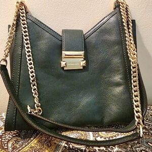 Michael Kors Whitney Chain Shoulder Tote Racing Green Gold Latch And Hardware